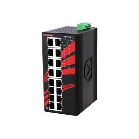 Antaira 16-Port Industrial PoE+ Unmanaged Ethernet Switch, w/16-10/100/1000Tx (30W/Port) LNP-1600G